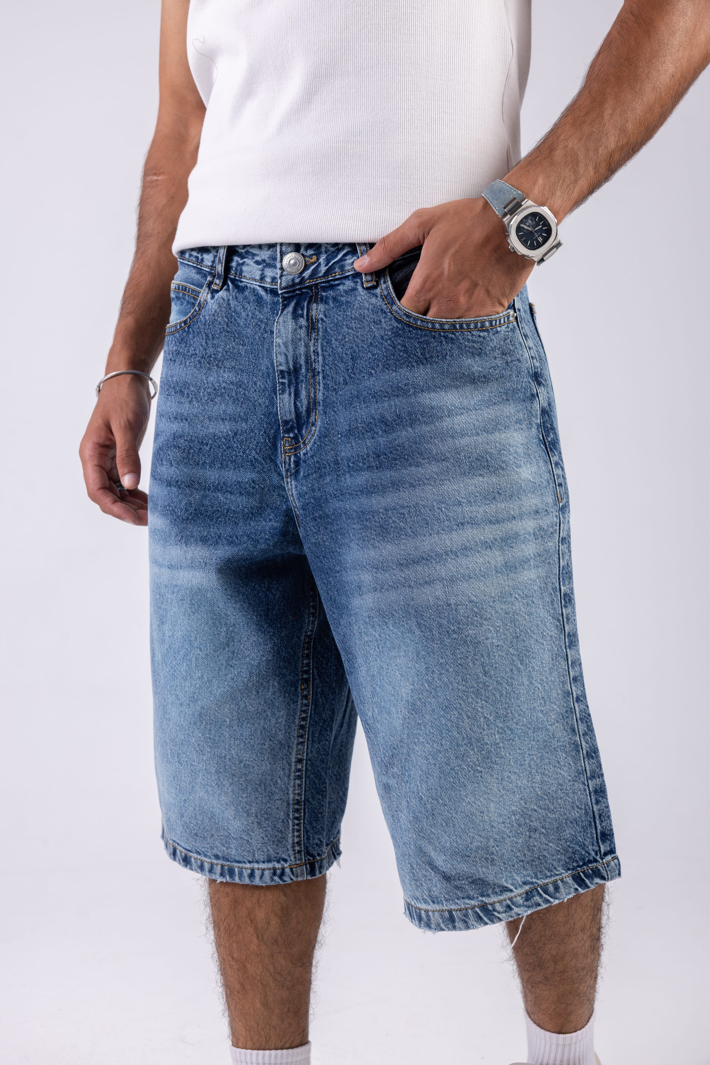 Wide Leg Denim Shorts